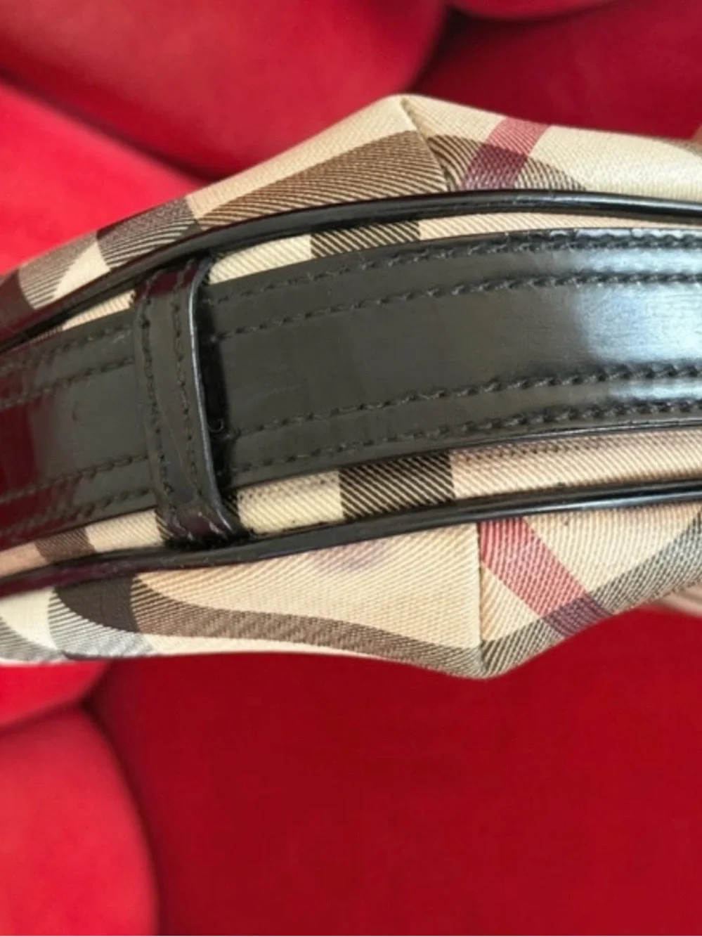Burberry Beige Plaid Hobo with Black Trim